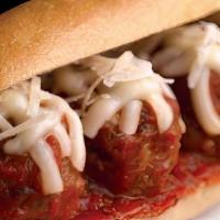 Meatball Parmigiana Hero · Italian meatballs in sauce with melted mozzarella and parmesan cheese on crusty Italian bread
