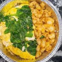 Spinach & Feta Omelette Platter · Made with four eggs; served with your choice of hash browns, home fries or sliced tomato. In...