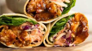 Bbq Chicken Wrap · Chicken with corn, black beans, sautéed spinach, BBQ sauce and rice.