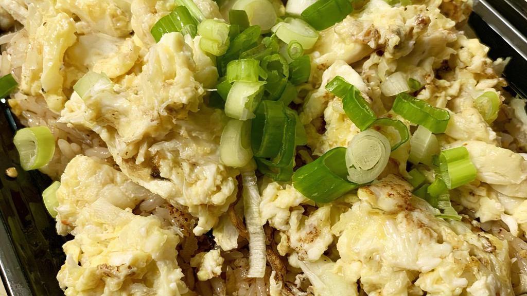 Crab Meat Fried Rice · Real crab meat, egg, tomato, onion, cilantro, and scallion.