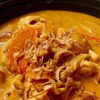 Massamun Curry · Spicy. Massaman curry sauce, potato, roasted peanuts, and onions.