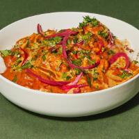 Chicken Tikka Masala · Tandoori-spiced chicken breast, tikka masala sauce, pickled onions, chili oil, cilantro