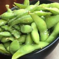 Edamame · Steamed soy bean pods lightly salted.