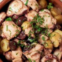 Polpo E Patate · pan seared octopus, potatoes, lemon olives, cappers in EVOO