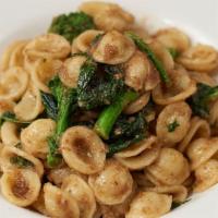 Orecchiette Cime Di Rapa E Acciughe · orecchiette pasta with broccoli rabe, anchovies, bread crumbs, garlic and olive oil