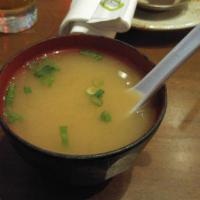 Miso Soup · Soybean based soup with tofu and seaweed.