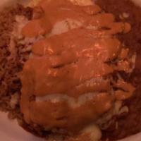 2 Chipotle Enchiladas · Chipotle sauce, Monterey Jack & your choice of chicken, beef, garlic spinach, beans, cheese ...