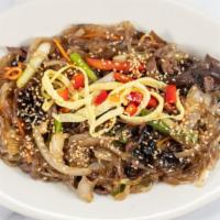 Japchae · Pan-fried vermicelli noodles with vegetables or beef.