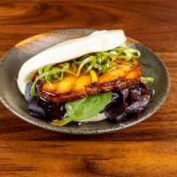 Pork Buns · Roasted pork belly, lettuce, cucumber, scallion, umami mayo.