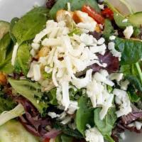 House Salad · Mixed Field Greens, Cherry Tomatoes, Red Onion, Cucumbers, . Freshly Made Croutons & Mozz Ch...