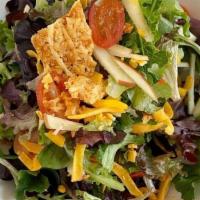 The Salad · Field Greens, Honey Crisp Apple Sticks, Cherry Tomatoes, . Croutons, Candied Pecans, Parm Cr...