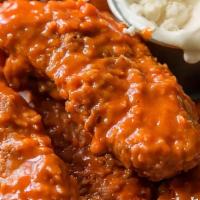 Buffalo Chicken Fingers (5) · Mixed with hot buffalo sauce & side df blue cheese dressing