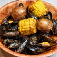 Black Mussel · Boiled and tossed with one of signature seasoning. Served in a bag. Comes with corn and pota...
