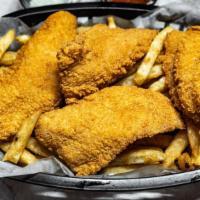 Fried Flounder Fish Basket (4 Pcs.) · Comes with Cajun fries or French fries.