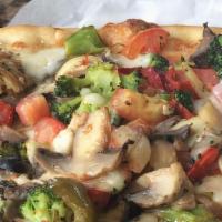 Vegetable Pizza · Broccoli black olives peppers mushrooms onions eggplant and tomatoes