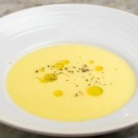 Avgolemono · Lemon chicken soup, orzo, black pepper and egg.
