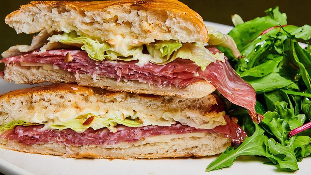 Lunch Sopressata Salami Sandwich · Provolone, mayonnaise and lettuce. Served with side salad.