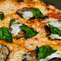Vegan Parmigiana Pizza · Vegan Mozzarella cheese, tomato sauce, egg plant and basil