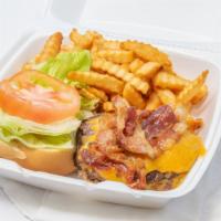 Bacon Cheeseburger Meal · Double hamburgers with Cheddar cheese and bacon. Served with fries and drink.