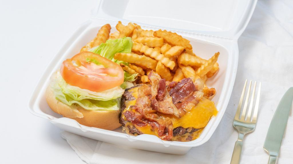 Bacon Cheeseburger Meal · Double hamburgers with Cheddar cheese and bacon. Served with fries and drink.
