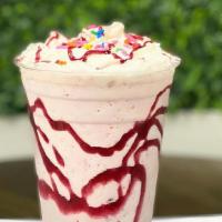 Candy Land  · Vanilla ice cream 
Strawberries 
Milk 
Whipped cream 
Sprinkles