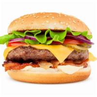 Cheeseburger · Deliciously prepared cheeseburger including toppings such as lettuce, tomato, onion, pickles...