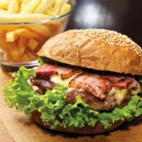 Bacon Cheeseburger · Deliciously prepared burger including a beef patty, cheese and toppings such as lettuce, bac...