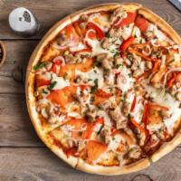 Bacon Chicken Ranch Pizza · A speciality pizza made with fresh rolled pizza dough topped with mozzarella cheese, maple g...