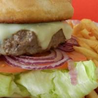 Burgers · Fresh ground served with lettuce, tomato, onion, and mayo. Served with fries. Add cheese for...