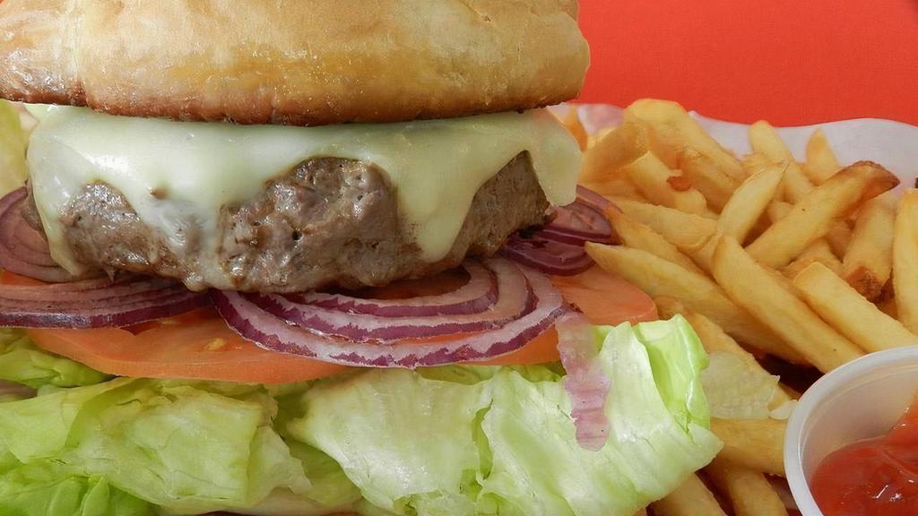 Burgers · Fresh ground served with lettuce, tomato, onion, and mayo. Served with fries. Add cheese for additional charge.
