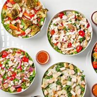 *Create Your Own Salad · Choice of one green, three veggies, one protein, one bold topping and any dressing