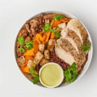 *The Protein · Red Quinoa, Baked Eggplant, Spice Roasted Mushroom, Herb Roasted Sweet Potato, Roasted Chick...