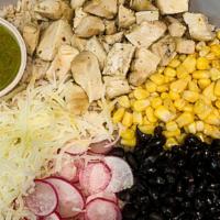 *The Fiesta · Classic Brown Rice, Sweet Corn, Black Bean, Shaved Radish, Roasted Chicken, Shredded Oaxaca,...