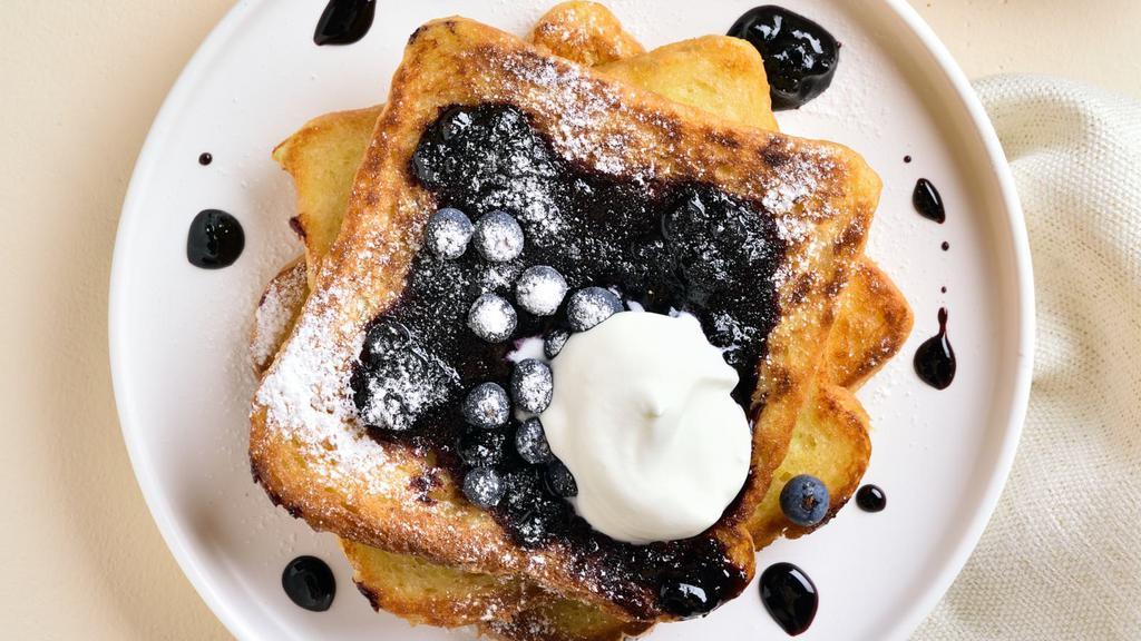 French Toast With Chocolate Chips · 3 pieces of freshly cooked French Toast. Topped with chocolate chips.