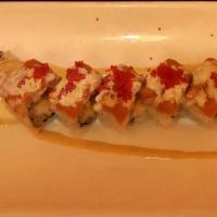 Salamander Fancy Roll · Shrimp tempura wrapped with spicy tuna and topped with king crab and caviar.
