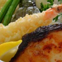 Misoyaki Butterfish & Tempura Pack · Misoyaki butterfish and assorted tempura served with rice and salad.