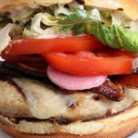 The Freebird · ground turkey patty, bacon, cheddar, lettuce, tomato, pickled onion, garlic aioli (cal: 785)...
