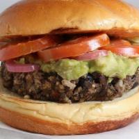 Chipotle Veggie Burger · black bean veggie patty, avocado, pickled red onions, tomato, chipotle puree (cal: 439) - Ve...