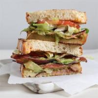 Avocado Blt · bacon, lettuce, tomato, avocado, chipotle aioli, on country bread (cal: 600) Allergens: Whea...