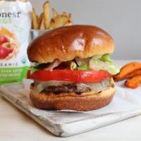 Kids Cheeseburger Meal · beef, cheddar cheese, lettuce, tomato (cal: 490) served with carrots (cal: 23), a choice of ...