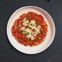 Bolognese Bonanza Pasta · Ground beef cooked in spicy marinara sauce and served with spaghetti. Served with garlic bre...