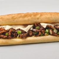 Philly Cheesesteak · Shredded Philly steak, onion, green pepper and cheese on a 6