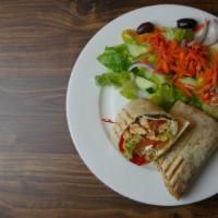 Grilled Chicken Wrap · Grilled chicken, fresh mozzarella cheese, roasted red peppers, lettuce, tomatoes and basil s...