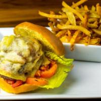 Le Monde Burger  · Natural farm-raised beef gruyere, lettuce, lettuce, tomatoes, caramelized onions, hand out f...