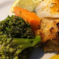 Stuffed Flounder Lunch · With lump crabmeat.