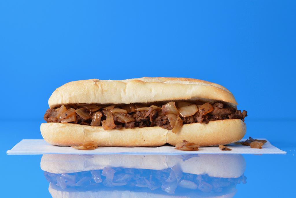 Fatties Steak Sandwich · 8” Philly steak sandwich loaded with grilled steak and onions on a toasted  hoagie roll