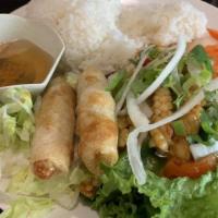 Curry Squid With Rice · Served with salad spring roll and soda