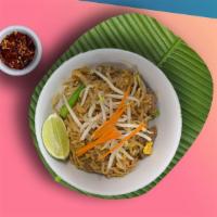 Pad Thai · Rice noodles stir-fried with egg, bean curd, bean sprouts, scallions and crushed peanuts. Se...