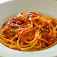 Bucatini Arrabbiata · Spicy tomato sauce.