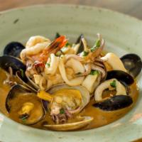 Brodetto Di Pesce · Lobster tomato broth, clams, mussels, shrimp, calamari.